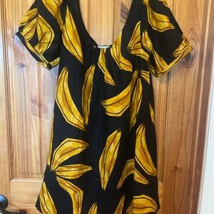FARM Rio Ripe Banana Linen Black and Yellow Mini Dress